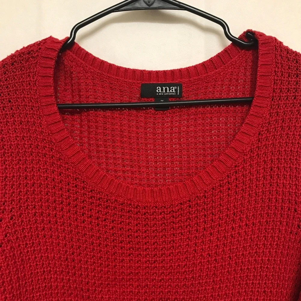 a.n.a. A New Approach Womens 1X Red Crew Neck Long Sleeve Knit Sweater Oversized